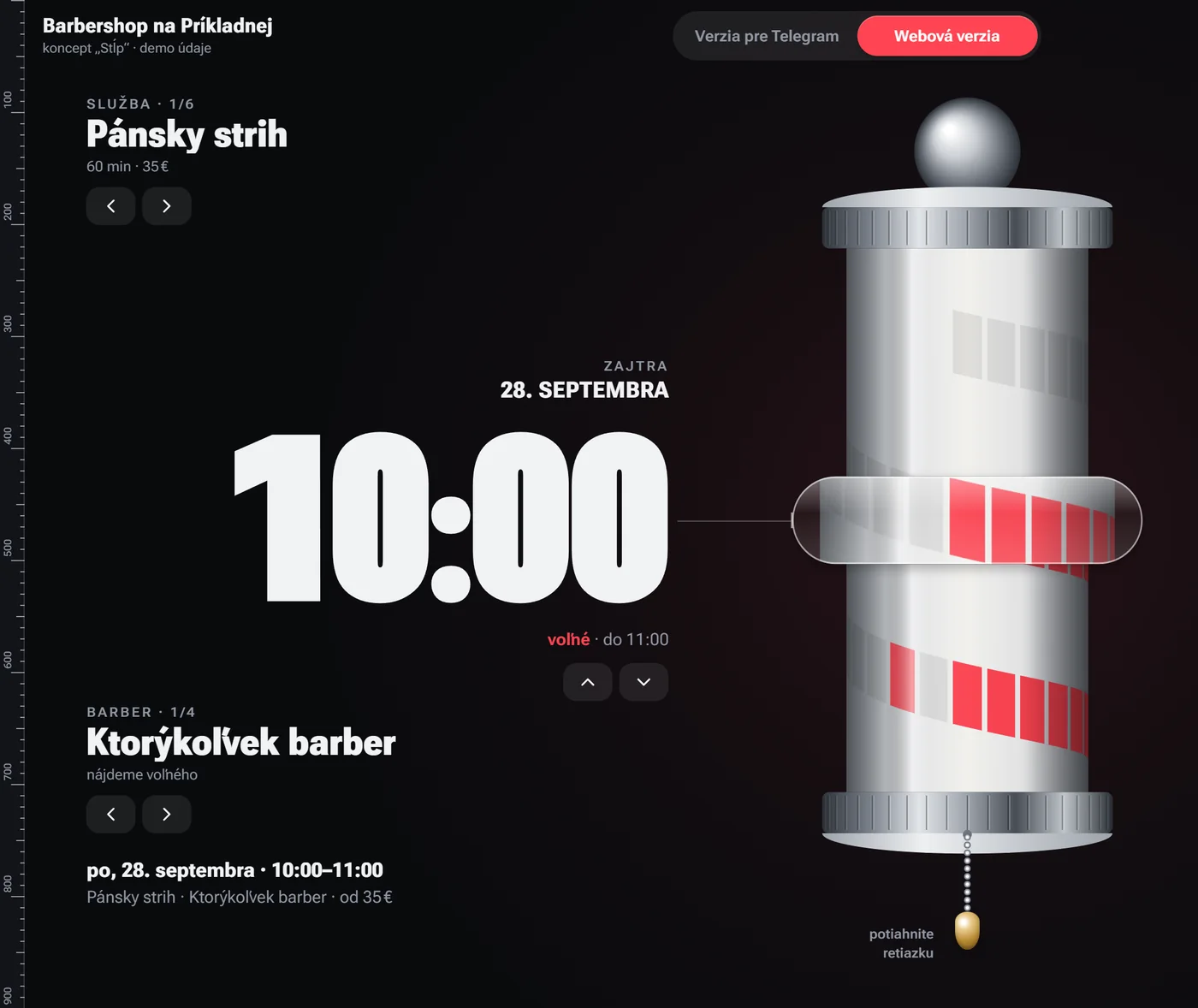 Desktopová verzia „Stĺpa“: čas 10:00 a stĺp s rozvrhom